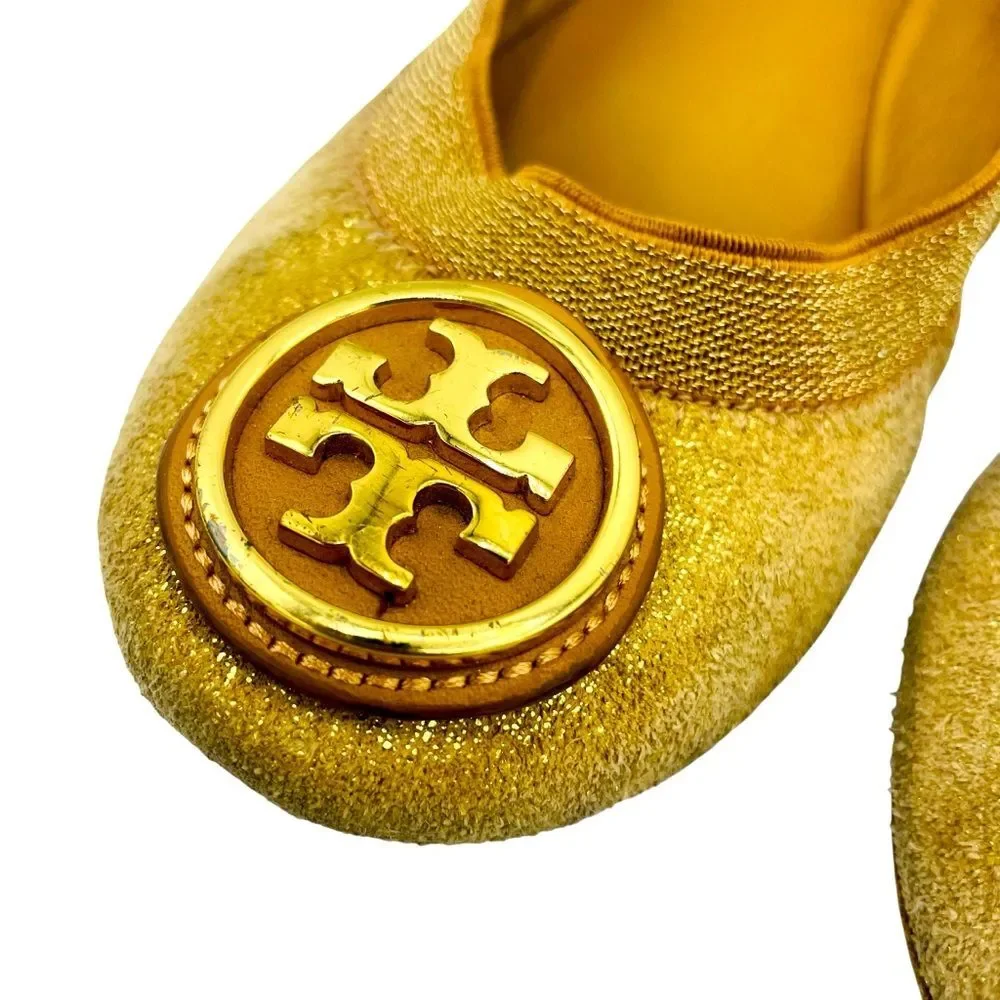 Tory Burch Caroline Sparkling Gold Beige Ballet Flats Sz 6M